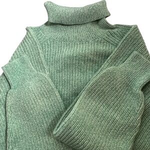 Club Monaco Womens Sweater‎ XL Green Turtleneck Cotton Blend Knitwear